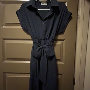 Ecowish Navy Midi Shirt Dress